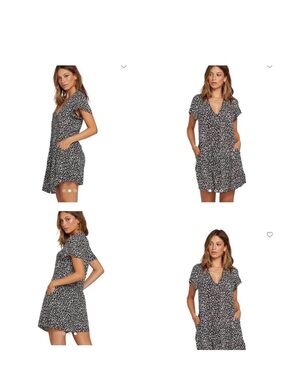 Volcom Black & White Floral Button-Down Mini Dress with pockets Size L